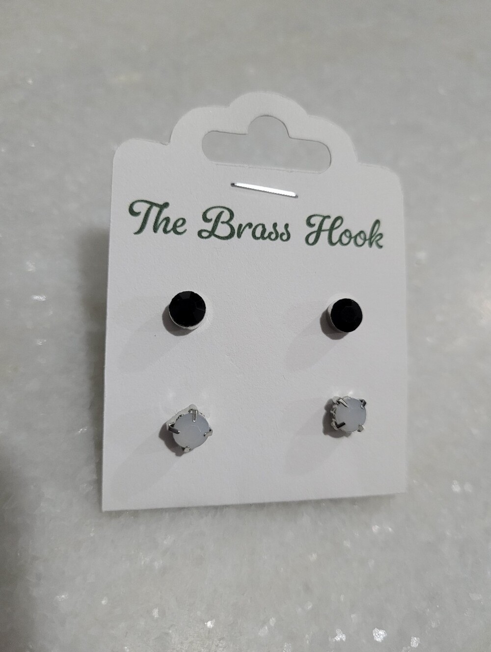 2-Pair Black & Grey Faceted Stud Earrings